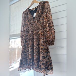 NWT Shoshanna Black and Orange Long Sleeve Dress